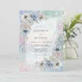 Immergrün Silber Petal Hochzeit Einladung (Stehend Vorderseite)