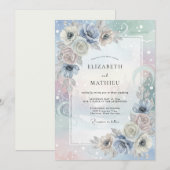 Immergrün Silber Petal Hochzeit Einladung (Vorne/Hinten)
