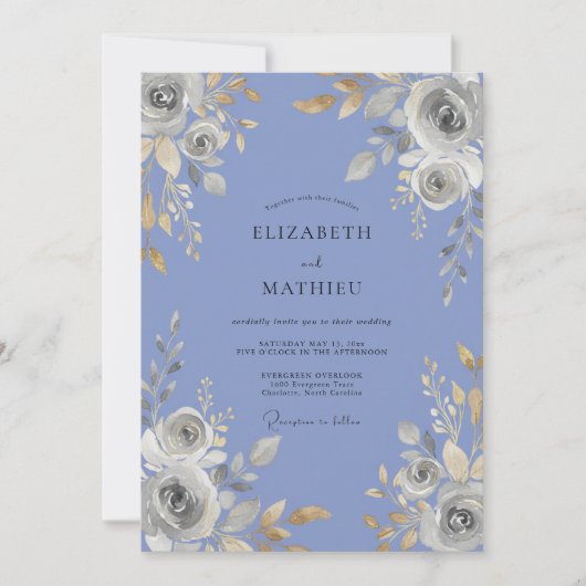 Immergrün-Silber-Rosen-Hochzeit Einladung (Vorderseite)