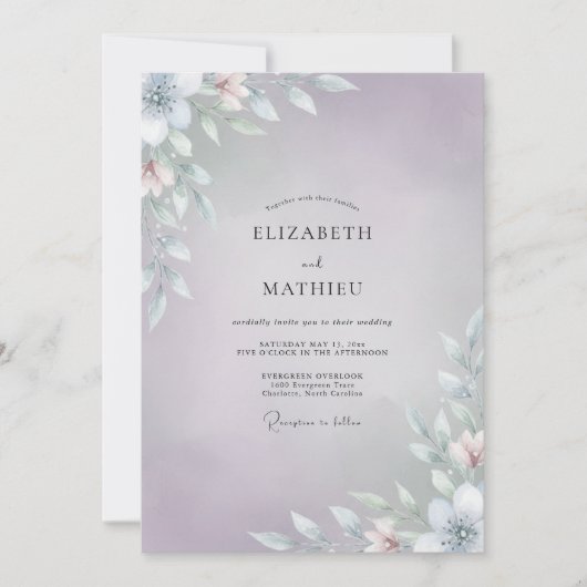 Immergrün Silbernes Blatt-Hochzeit Einladung (Vorderseite)