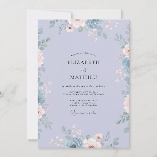 Immergrün-softes-Blüten-Hochzeit Einladung (Vorderseite)