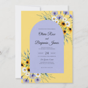Immergrün-Sonnenblumen-Gold-Eukalyptus-Hochzeit Einladung