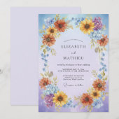 Immergrün-Sonnenblumen-Kranz-Hochzeit Einladung (Vorne/Hinten)
