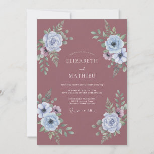 Immergrün-Staubige-Ton-Blüten-Hochzeit Einladung