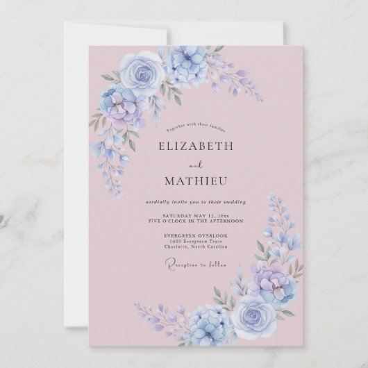 Immergrün Staubiges Malven-Blüten-Hochzeit Einladung (Vorderseite)