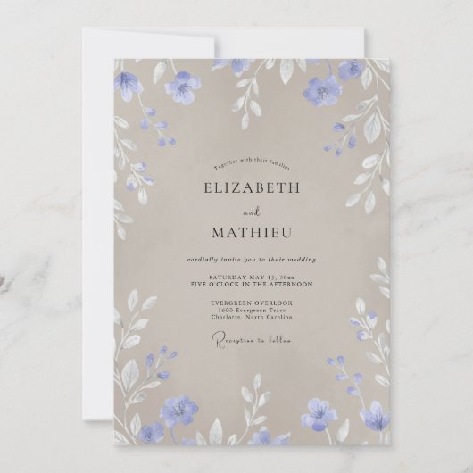 Immergrün-Taupe-Wildblumen-Hochzeit Einladung (Vorderseite)