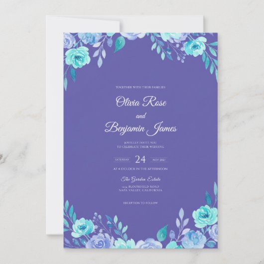 Immergrün-Teal-Blatt-Hochzeit Einladung (Vorderseite)