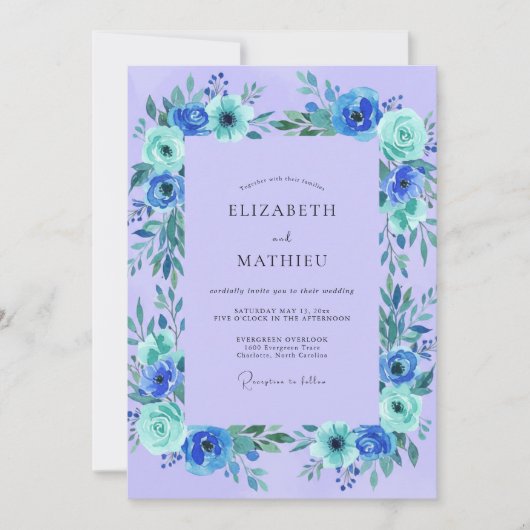 Immergrün Türkis Wilde Blumen Hochzeit Einladung (Vorderseite)