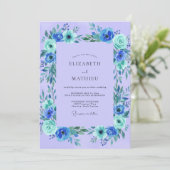 Immergrün Türkis Wilde Blumen Hochzeit Einladung (Stehend Vorderseite)
