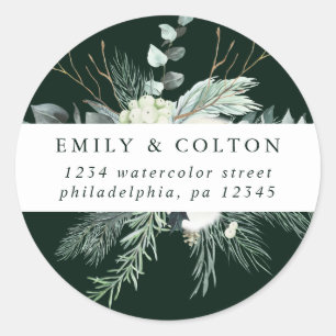 Immergrün und Baumwollblumen Elegante Rücksendeadr Runder Aufkleber