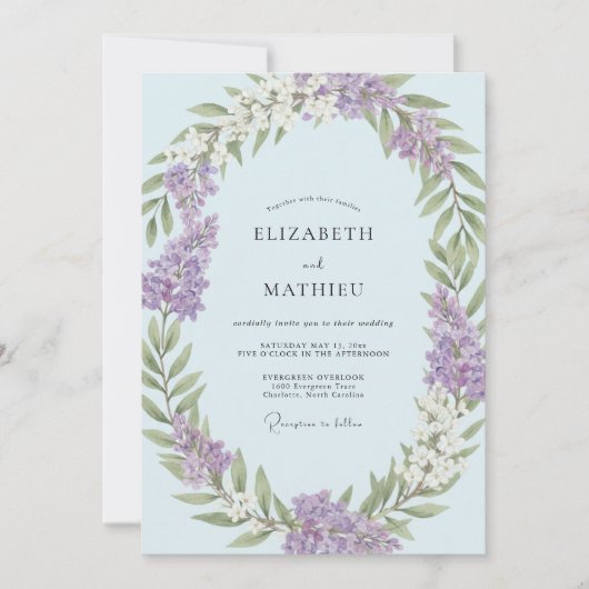 Immergrün-Veilchen-Blüten-Hochzeit Einladung (Vorderseite)