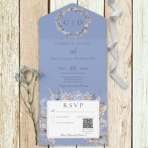 Immergrün Vintage Romantischer Wildblumen-QR-Code All In One Einladung