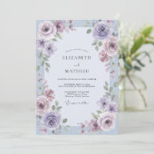 Immergrün-violette blättrige Hochzeit Einladung (Stehend Vorderseite)
