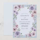 Immergrün-violette blättrige Hochzeit Einladung (Vorne/Hinten)