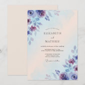 Immergrün-violette Blütenblattrat Hochzeit Einladung (Vorne/Hinten)