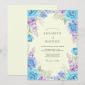 Immergrün-violette Pfingstrosen-Hochzeit Einladung (Vorne/Hinten)