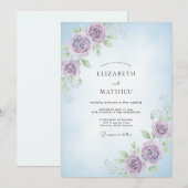 Immergrün-violette Ranunculus-Eukalyptus-Hochzeit Einladung (Vorne/Hinten)