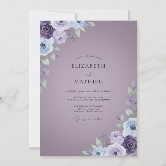 Immergrün-violette Ranunculus-Sage-Hochzeit Einladung (Vorderseite)