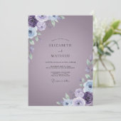 Immergrün-violette Ranunculus-Sage-Hochzeit Einladung (Stehend Vorderseite)