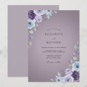 Immergrün-violette Ranunculus-Sage-Hochzeit Einladung (Vorne/Hinten)