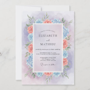 Immergrün-Warmes-Pfirsich-Kranz-Hochzeit Einladung