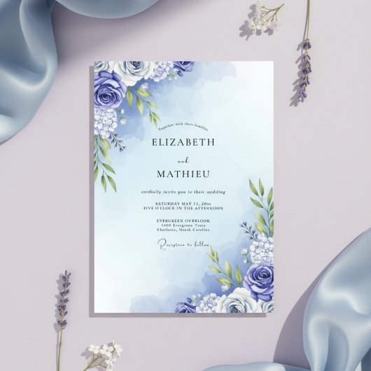 Immergrün-Wasserfarben-Blumenhochzeit Einladung