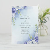 Immergrün-Wasserfarben-Blumenhochzeit Einladung (Stehend Vorderseite)