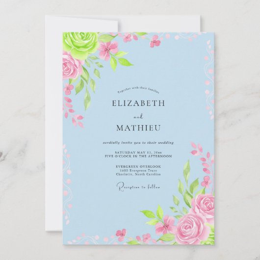 Immergrün Whimsical Bloom Hochzeit Einladung (Vorderseite)