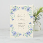 Immergrün-Wildblumen-Hochzeit Einladung (Stehend Vorderseite)