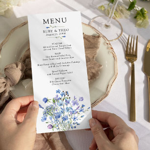 Immergrün-Wildblumen-Hochzeit zarte florale Menükarte