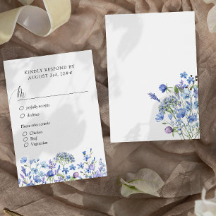 Immergrün-Wildblumen-Hochzeitsblumen-Menüoptionen RSVP Karte