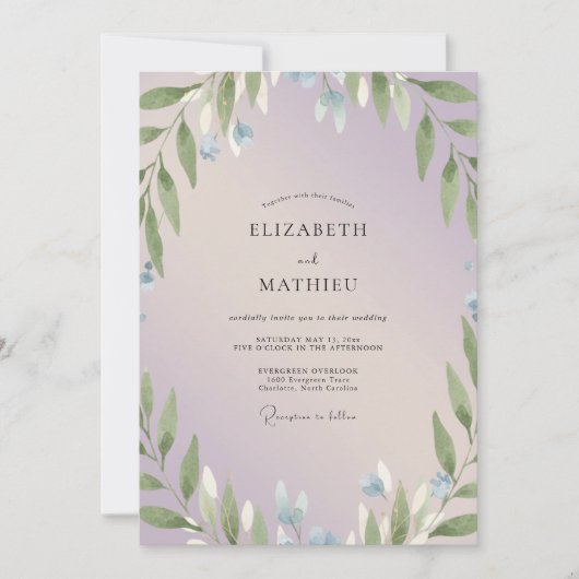 Immergrün-Zweig-Eukalyptus-Hochzeit Einladung (Vorderseite)