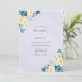 Immergrünblaue Blütenhochzeit Einladung (Stehend Vorderseite)