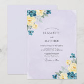 Immergrünblaue Blütenhochzeit Einladung (Vorne/Hinten)