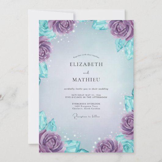 Immergrünblaue Pfingstrosen-Hochzeit Einladung (Vorderseite)