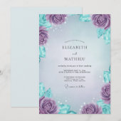 Immergrünblaue Pfingstrosen-Hochzeit Einladung (Vorne/Hinten)