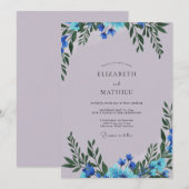Immergrünblaue Wildblumenhochzeit Einladung (Vorne/Hinten)