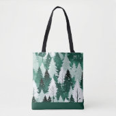 Immergrüne Bäume Winterwald Schnee Monogramm Tasche (Vorderseite)