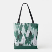 Immergrüne Bäume Winterwald Schnee Monogramm Tasche (Rückseite)