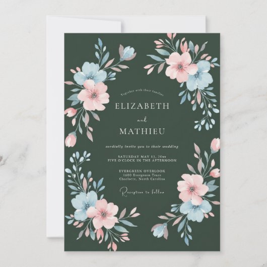 Immergrüne bemalte Petal-Hochzeit Einladung (Vorderseite)