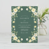 Immergrüne Creme-Blüten-Hochzeit Einladung (Stehend Vorderseite)