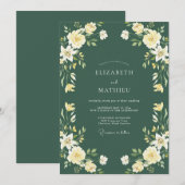 Immergrüne Creme-Blüten-Hochzeit Einladung (Vorne/Hinten)