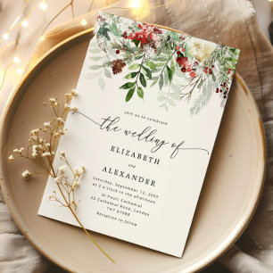 Immergrüne elegante Winterhochzeit Einladung