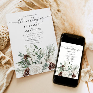 Immergrüne elegante Winterhochzeit Einladung