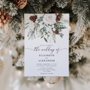 Immergrüne elegante Winterhochzeit Einladung