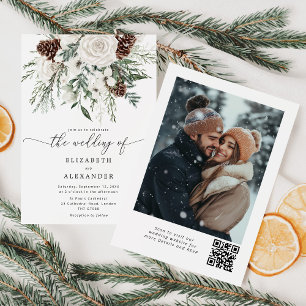 Immergrüne elegante Winterhochzeit Einladung