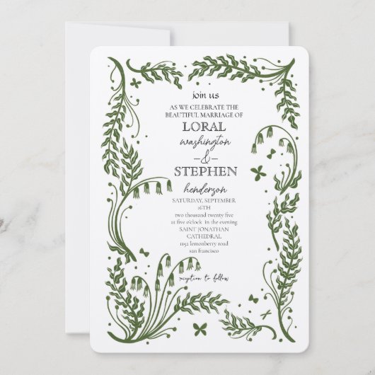Immergrüne Eleganz Hochzeit Einladung (Vorderseite)