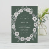 Immergrüne Hochzeit mit weißem Kranz Einladung (Stehend Vorderseite)