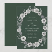 Immergrüne Hochzeit mit weißem Kranz Einladung (Vorne/Hinten)