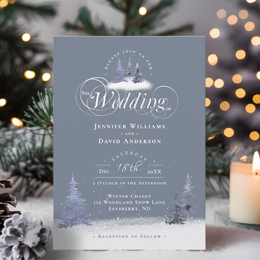 Immergrüne Kiefern Elegantes Skript Winterhochzeit Einladung